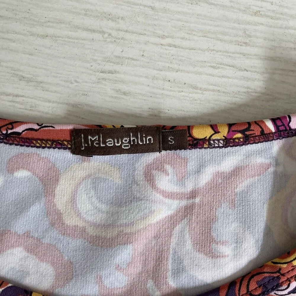 J. McLaughlin Catalina Cloth Purple Paisley Print Top Size Small Stretch Comfort